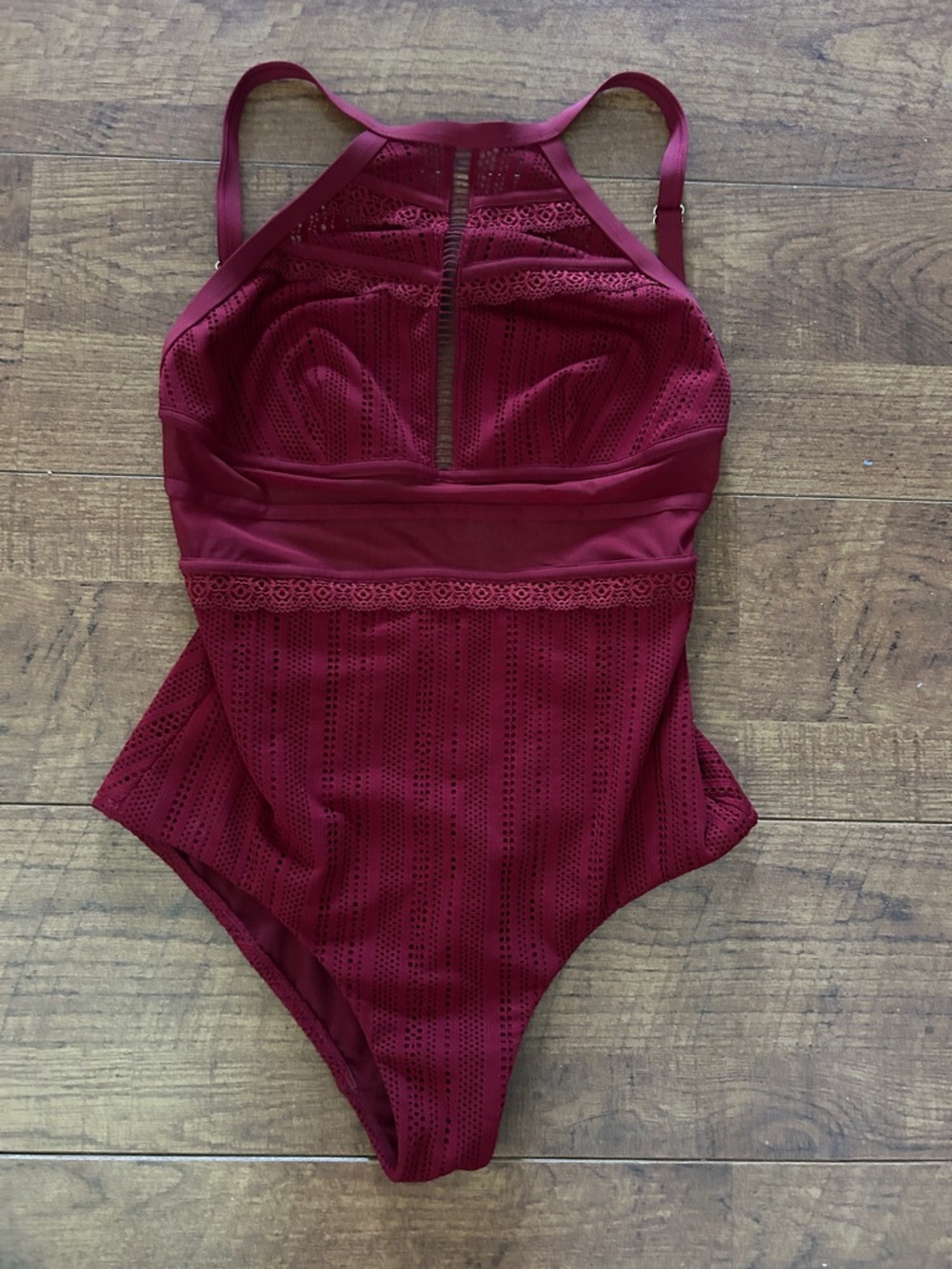 Afriel & Tabbris Burgundy Lace One-Piece Swimsuit